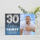 30誕生日シルバー |青い写真パーティー 招待状 (スタンド正面)