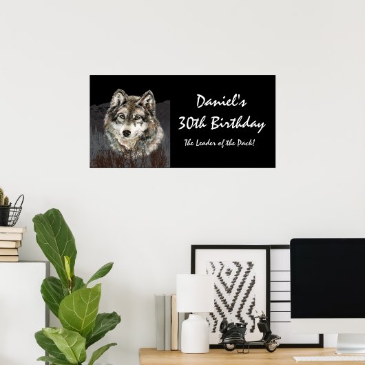 30誕生日バナーパックウルフおもしろいのリーダー ポスター (ホームオフィス)