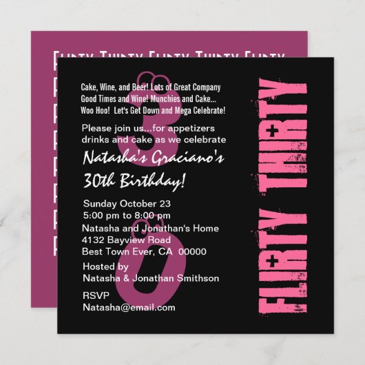 30誕生日気のあるそぶりをした白黒PInkテンプレート 招待状 (正面/裏面)