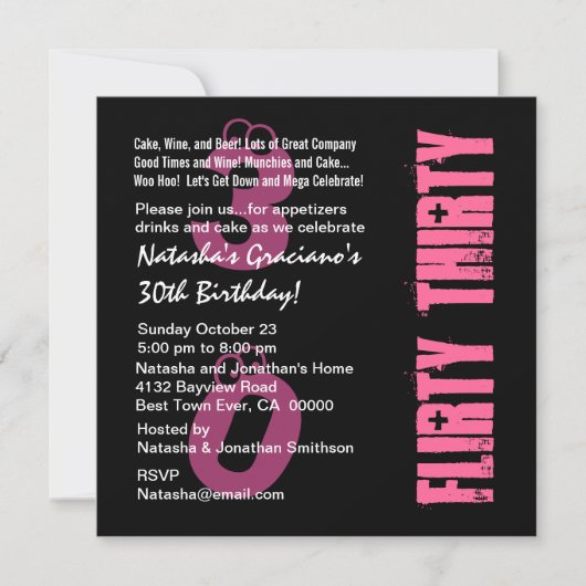 30誕生日気のあるそぶりをした白黒PInkテンプレート 招待状 (正面)