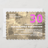 30誕生祝い金ゴールド模様ホワイトピンク 招待状 (正面)