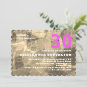 30誕生祝い金ゴールド模様ホワイトピンク 招待状 (スタンド正面)