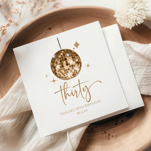 30金ゴールドディスコボール30th誕生日パーティー スタンダードカクテルナプキン