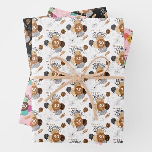 30驚異の年アニマルプリント誕生日気球 ラッピングペーパーシート (インサイチュ)