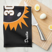 300ゲームオレンジ&ブラックネオンボウルの看板 キッチンタオル (四つ折り)