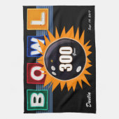 300ゲームオレンジ&ブラックネオンボウルの看板 キッチンタオル (縦)