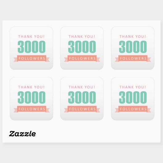 3000フォロワーありがとう – ソーシャルメディア感謝 スクエアシール (シート)