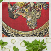 [300]北斎 – 獅子乗り獅子 キッチンタオル (折り畳み)