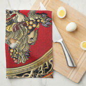 [300]北斎 – 獅子乗り獅子 キッチンタオル (四つ折り)