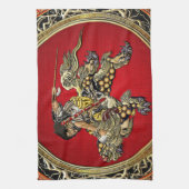 [300]北斎 – 獅子乗り獅子 キッチンタオル (縦)