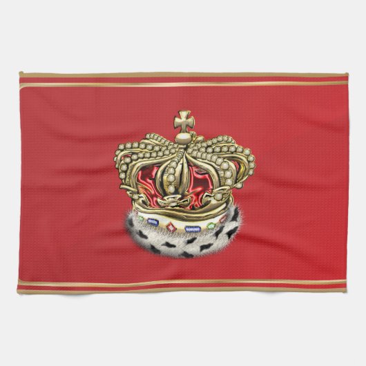 [300]王子[王]王室のな王冠[毛皮+金ゴールド] [赤] キッチンタオル (横)