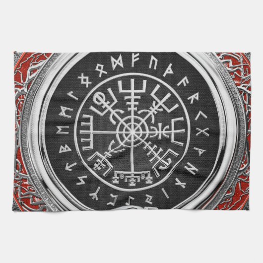 [300] Vegviser -バイキングシルバー魔法Runic Compass キッチンタオル (横)