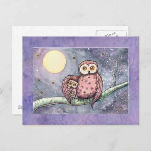 301.フクロウと月のはがき ポストカード (正面/裏面)