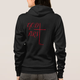 303WW "GOD FIRST" CROSS BLACK ZIP-UP QUOTED パーカ