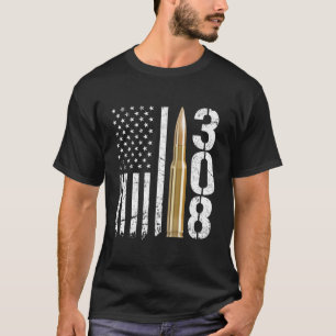 308ガンアムモ弾丸308キャリバーライフル米国旗 Tシャツ