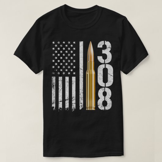 308ガンアムモ弾308キャリバーライフルUSA国旗 Tシャツ (デザイン正面)