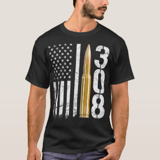 308ガンアムモ弾308キャリバーライフルUSA国旗 Tシャツ