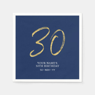 30   ゴールド＆ネイビーブルーの文字 30歳の誕生日 スタンダードカクテルナプキン