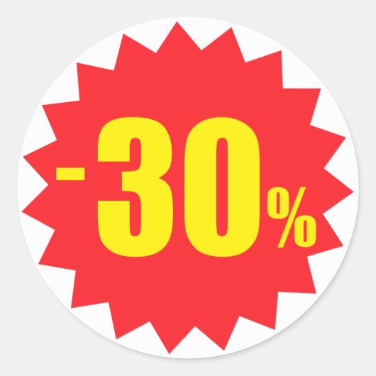 30%セール割引シール、白と赤 ラウンドシール (正面)
