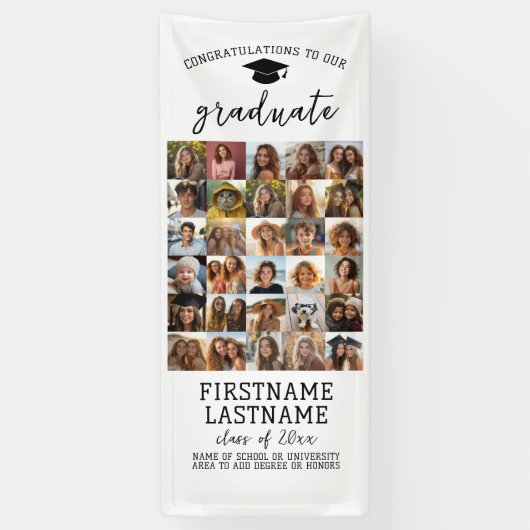 30 フォト - 現代のミニマルな白の卒業式 横断幕 (縦)