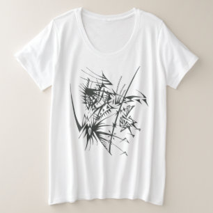 30 ブラック ホワイト 抽象 トライバル タトゥー アート プラスサイズTシャツ