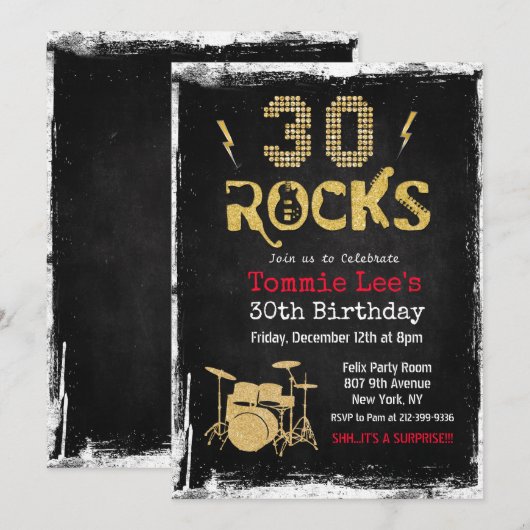 30 ロックス ロックスター ギター 30歳の誕生日 招待状 (正面/裏面)