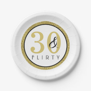 30 & 気のあるそぶりをした金ゴールドブラック30th誕生日パーティー ペーパープレート