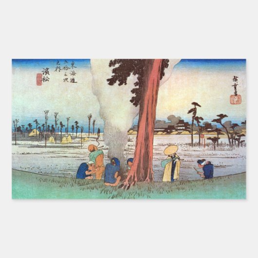 30.浜松宿,広重浜松宿，広重，浮世絵 長方形シール (正面)