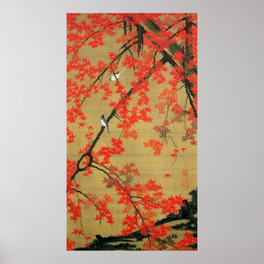 30. 紅葉小禽図, 若冲 Maple & Small Birds, Jakuchū ポスター (正面)