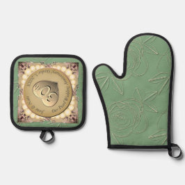 30/12th真珠周年記念ミットとポットホルダー 鍋つかみ&鍋敷きセット
