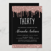 30 - 30グリッターバラ金ゴールドブラック誕生日 招待状 (正面/裏面)