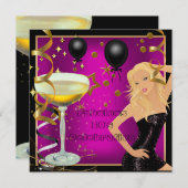 30 30thピンク金ゴールドブラック誕生日パーティー 招待状 (正面/裏面)