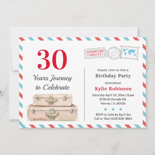 30 40 50大人の旅行アドベンチャーバースデーパーティー 招待状 (正面)