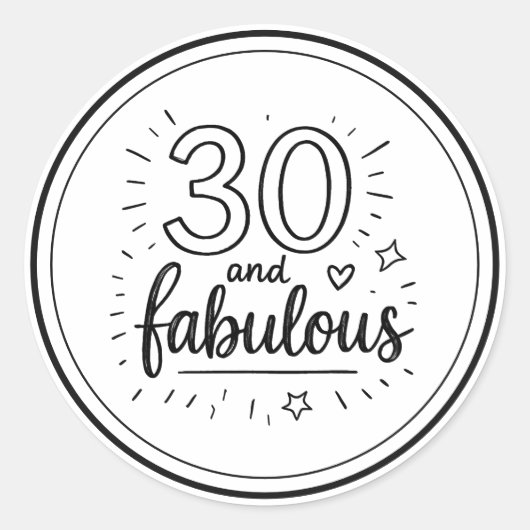 30 and Fabulous Doodle Happy 30th Birthday  ラウンドシール (正面)