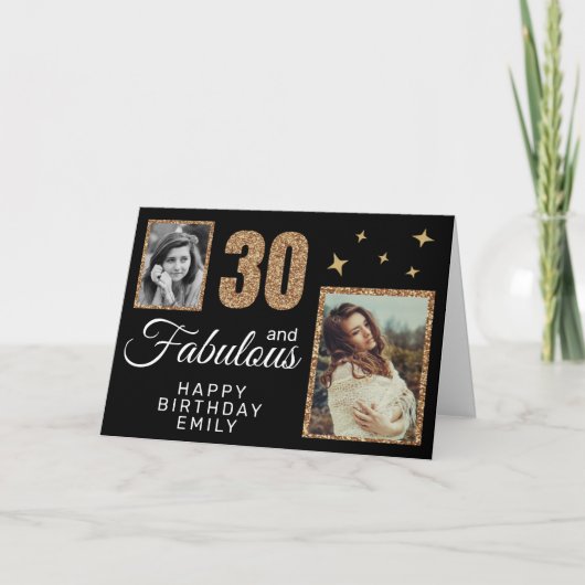 30 and Fabulous Gold Glitter 2 Photo 30th Birthday カード (正面)
