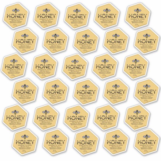 30 Custom-Cut Vinyl Hexagon Shaped Honey Labels シール (正面)