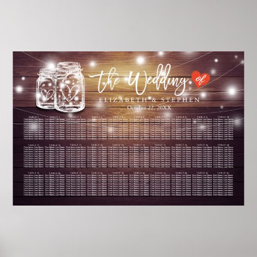 30+ Tables Wedding Seating Chart Mason Jar Lights ポスター (正面)