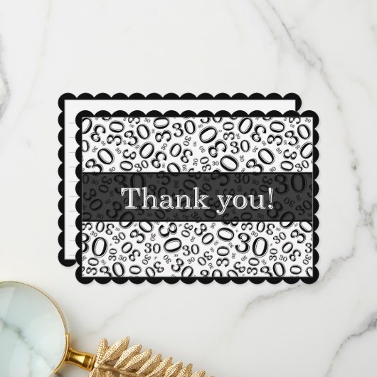 30 "Thank you!" Black/White Number Pattern サンキューカード (正面/裏面インサイチュ)