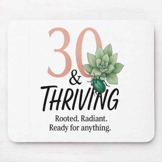 30 & Thriving – 多肉食とカブトムシ誕生日 マウスパッド (正面)