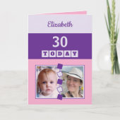 30 today Any Age 2 photo pink purple birthday カード (正面)
