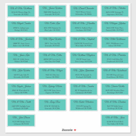 30 Wedding Guest Address Labels Aqua Green シール (シート)