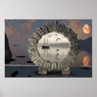 30" x 24" paper Poster w' "Portal in Time" image ポスター