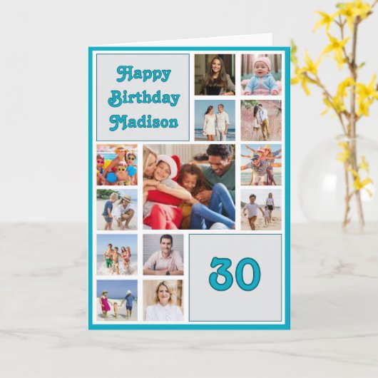 30 years (or any age) birthday photo collage カード (黄色い花)