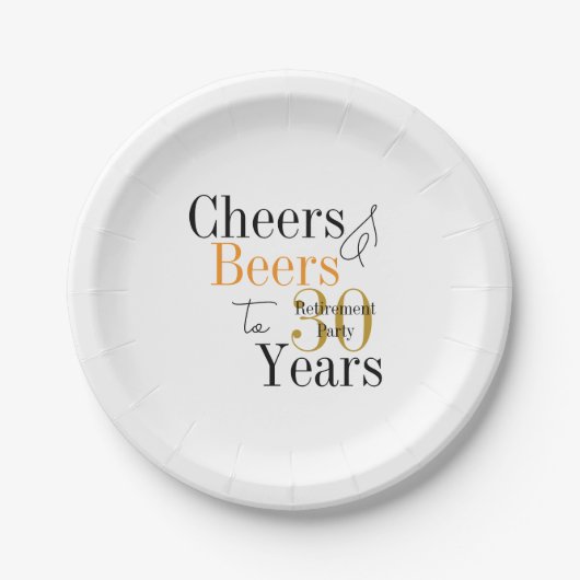 30 Years Retirement Cheers and Beers Minimal Party ペーパープレート (正面)