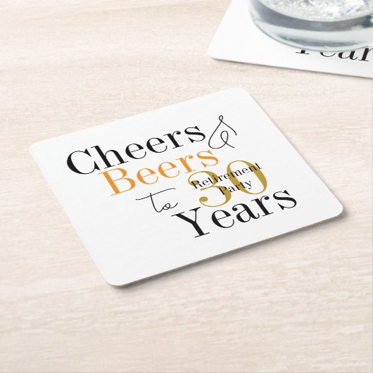 30 Years Retirement Cheers Beers Minimal Party スクエアペーパーコースター (アングル)