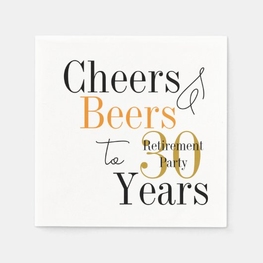 30 Years Retirement Cheers Beers Minimal Party スタンダードカクテルナプキン (正面)