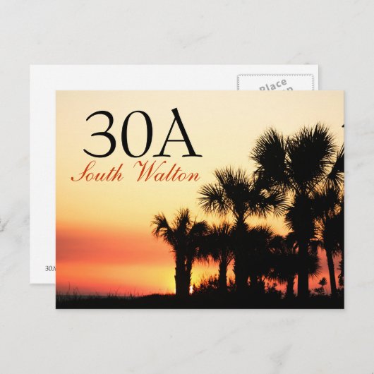 30A - サウスウォルトンのパームツリーに沈む夕日 ポストカード (正面/裏面)