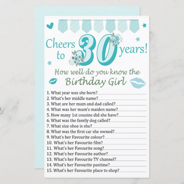 30thあなたは誕生日の女の子を知っているどのように良い (正面/裏面)