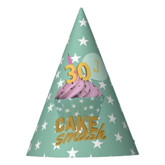 30thおもしろいバースデーケーキスマッシュ紙パーティー帽子 パーティーハット (正面)