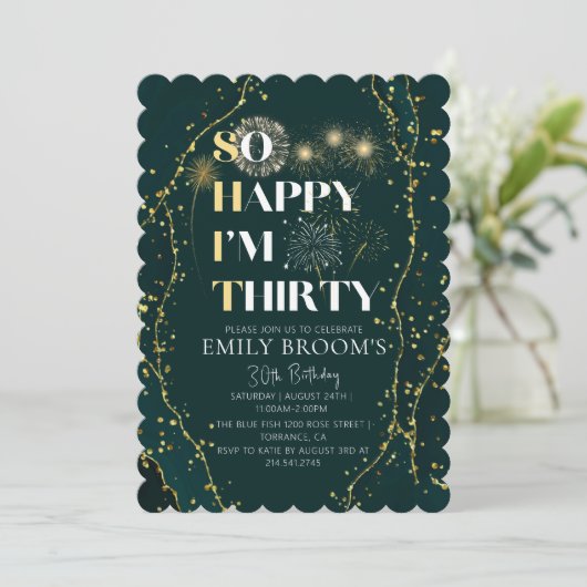 30thおもしろい誕生日招待状スパークリエメラルド 招待状 (スタンド正面)